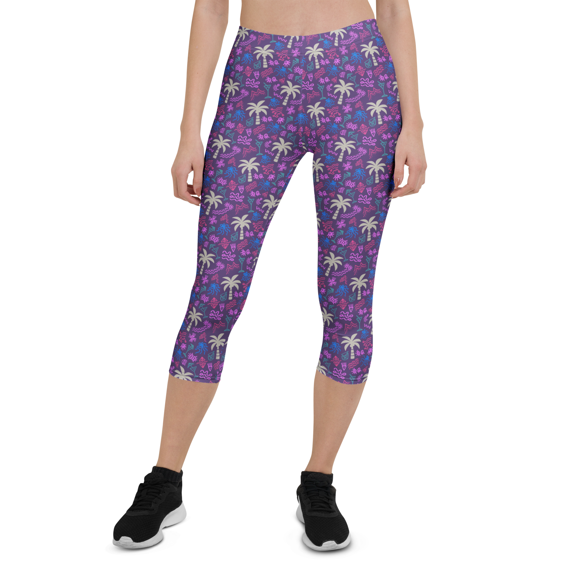 coral reefer purple capri leggings