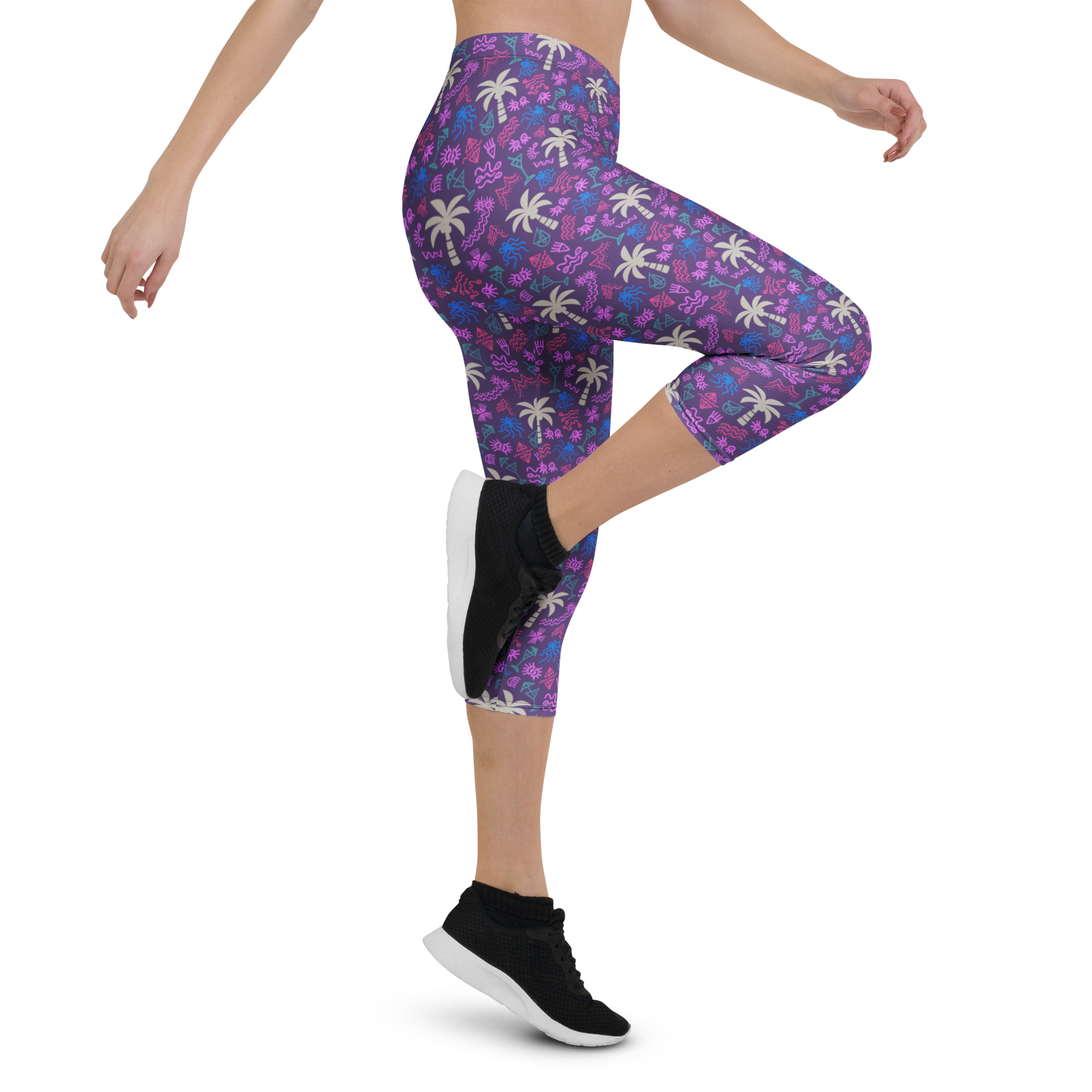coral reefer purple capri leggings