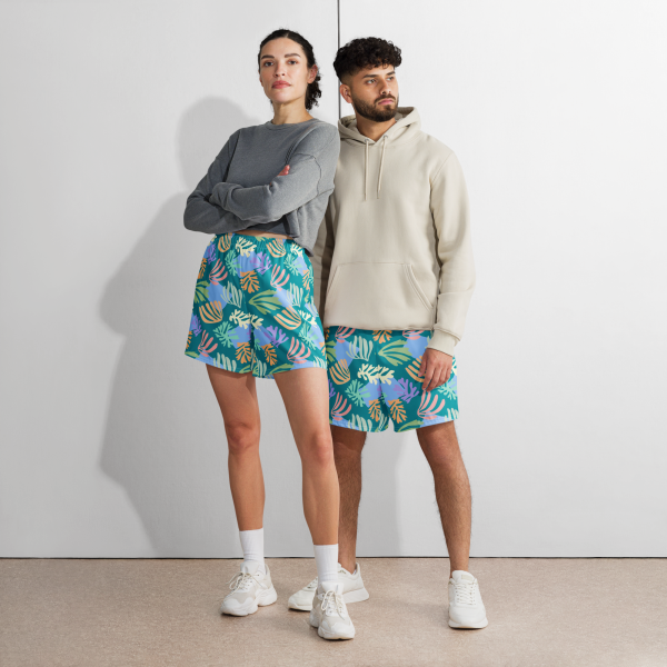 Emerald palm unisex long athletic shorts