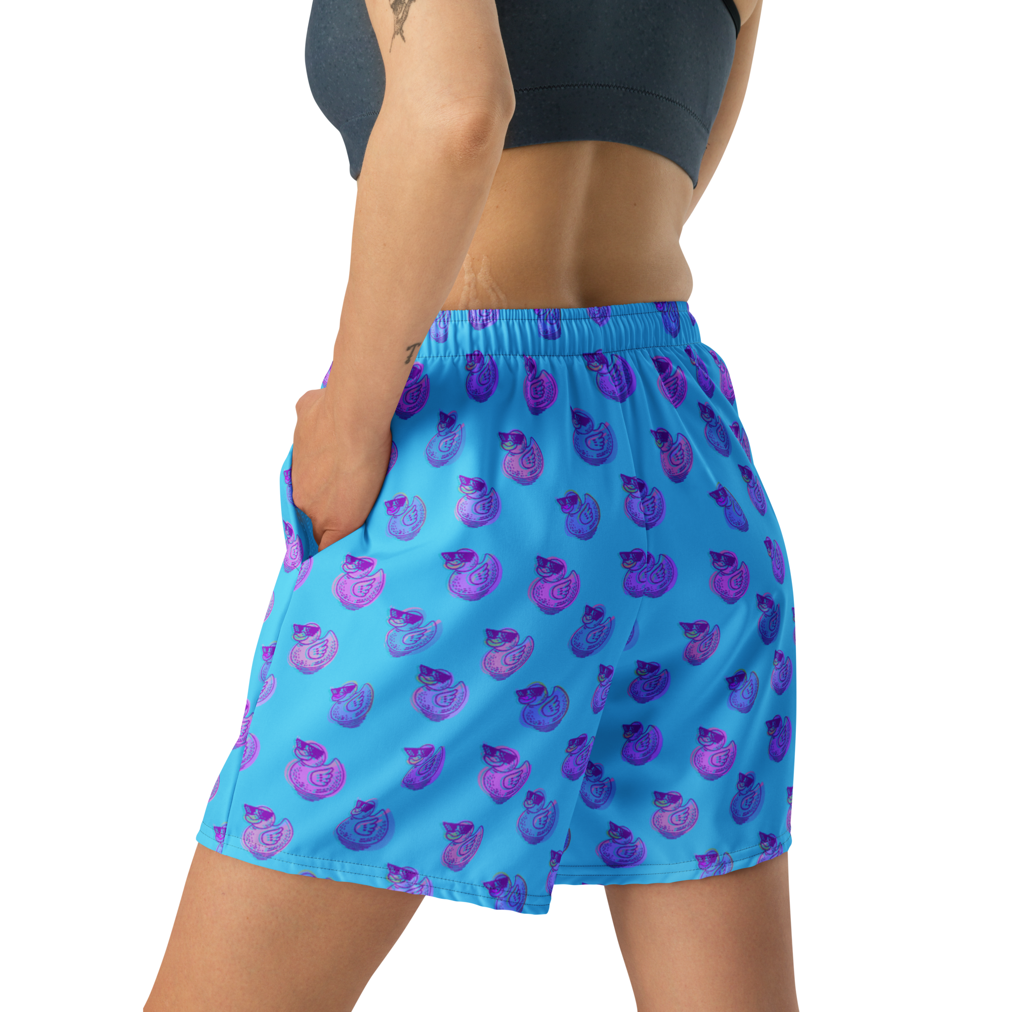 ducks in sky blue unisex long shorts