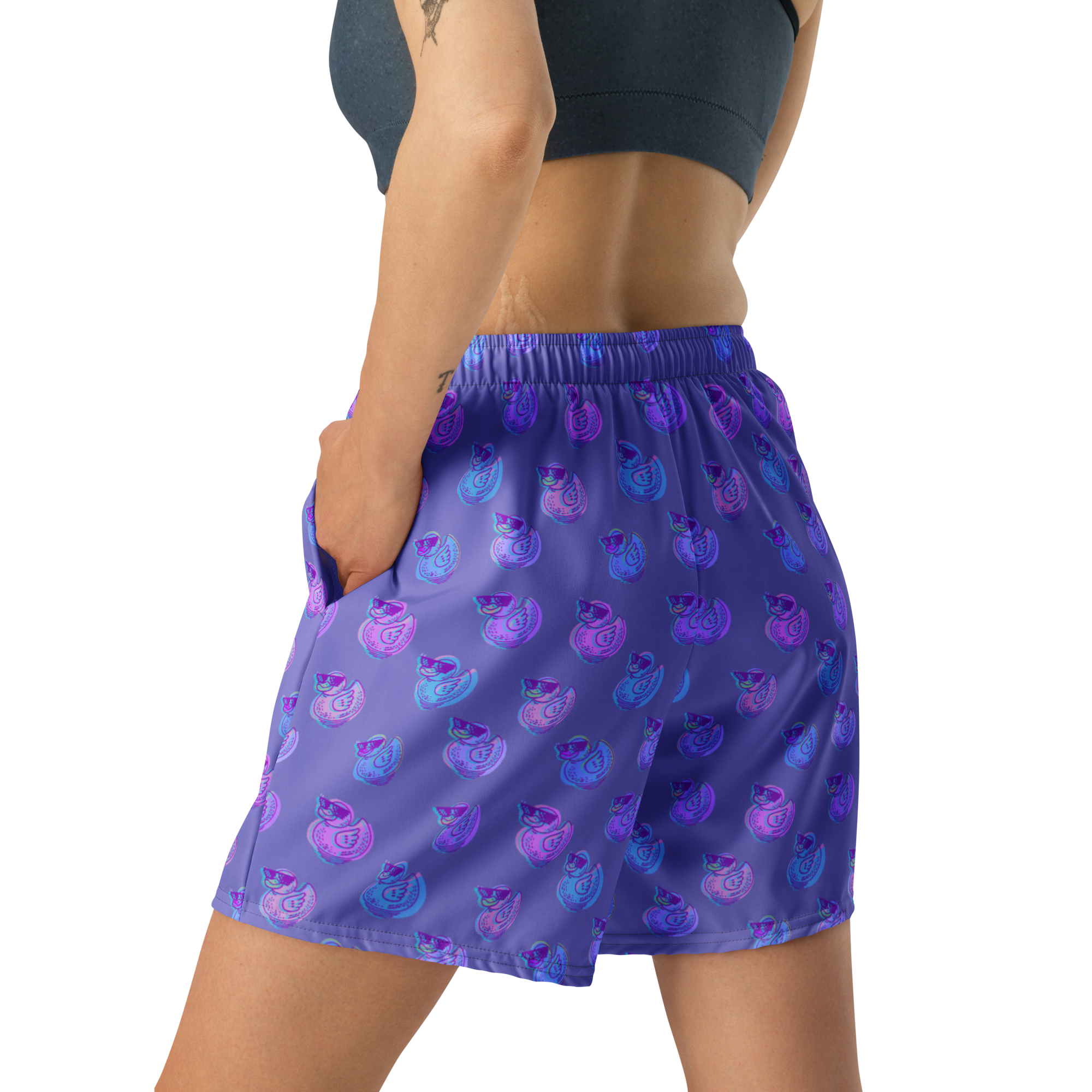 ducks in slate blue unisex long shorts