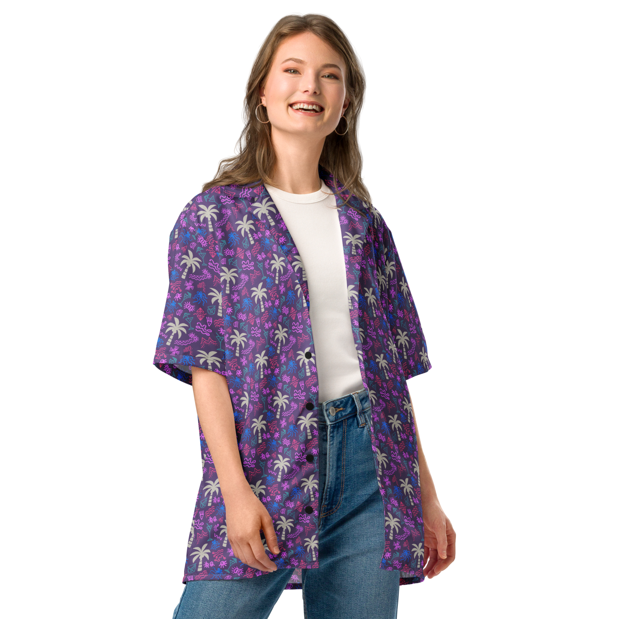 coral reefer purple unisex button shirt