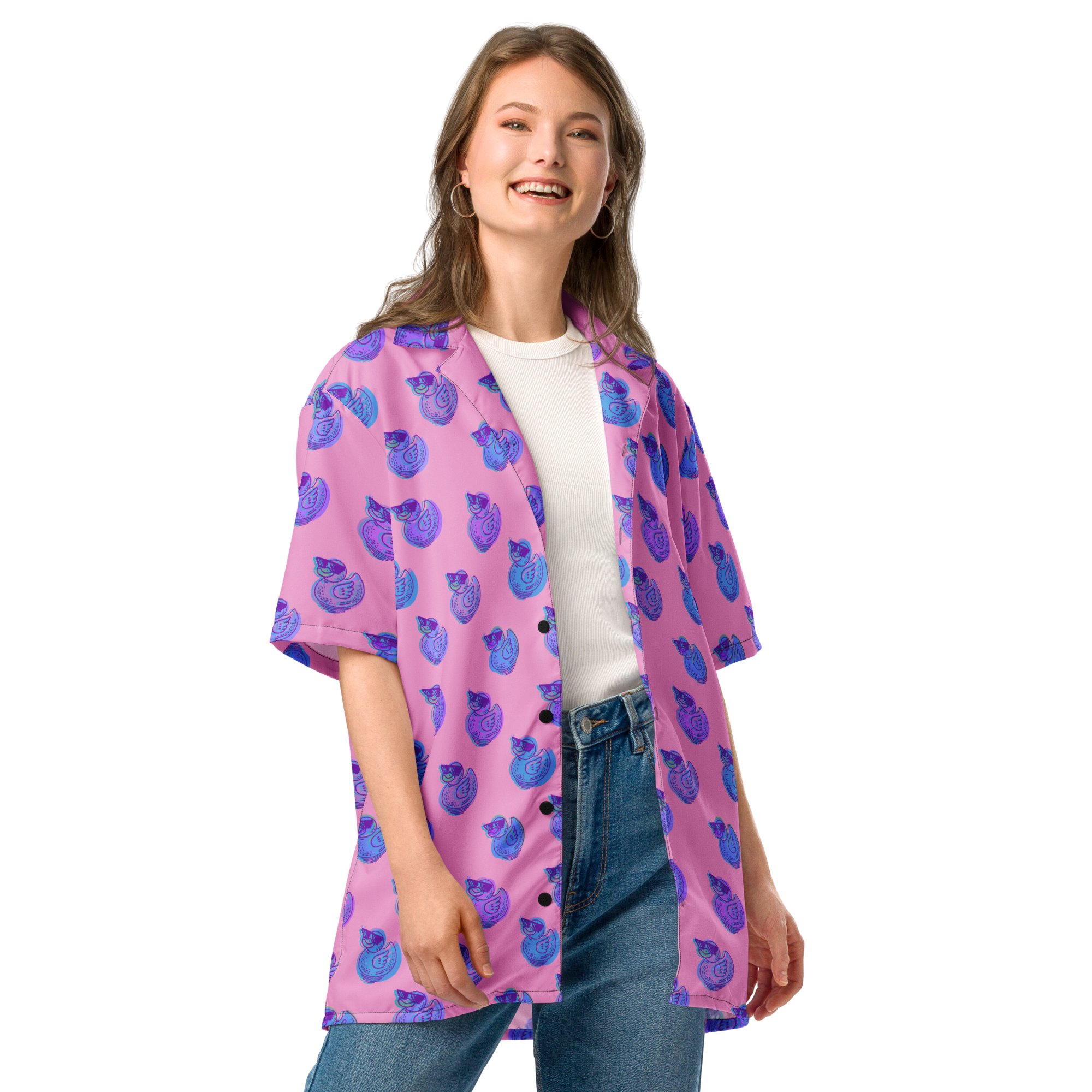 ducks in rose unisex button shirt