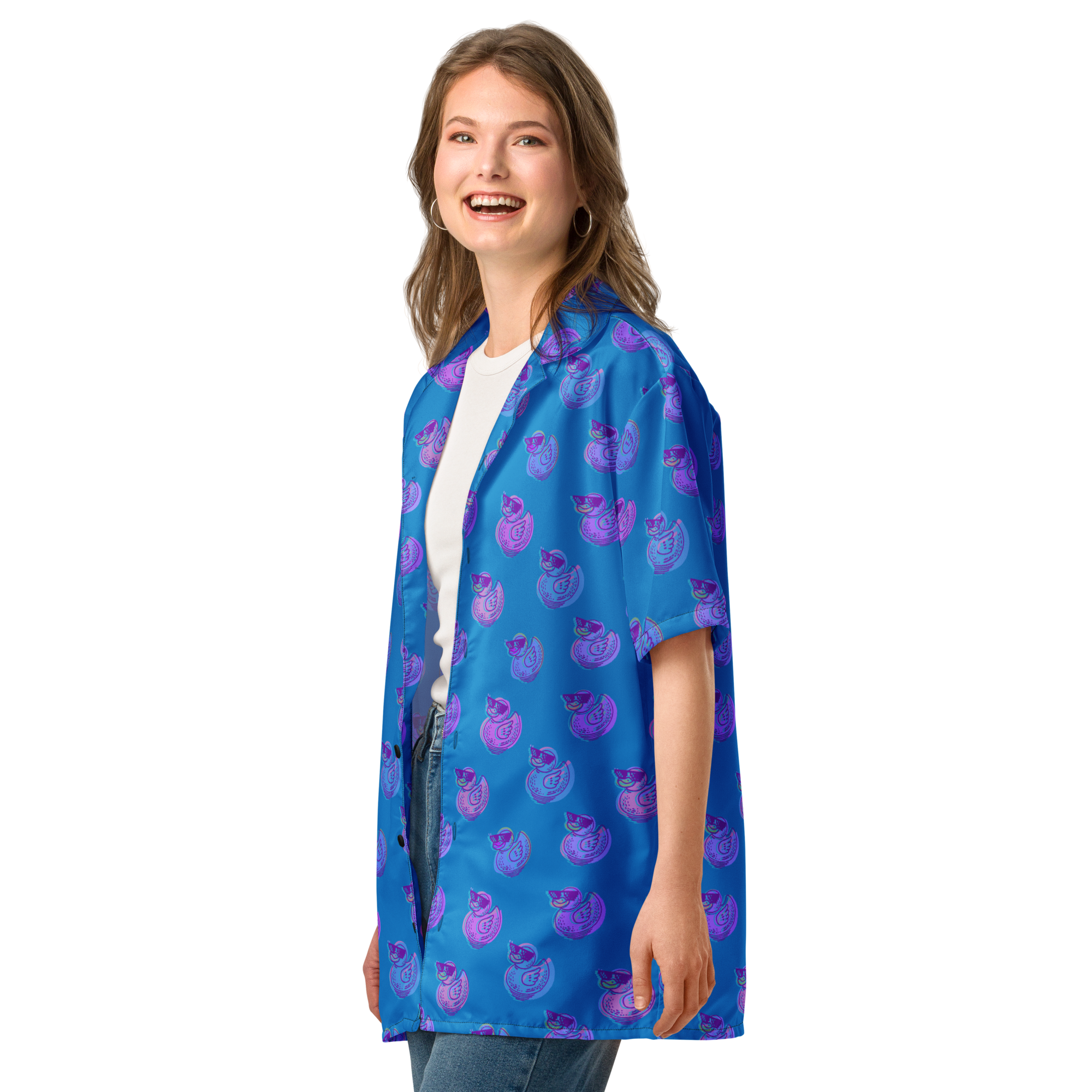 ducks in navy unisex button shirt