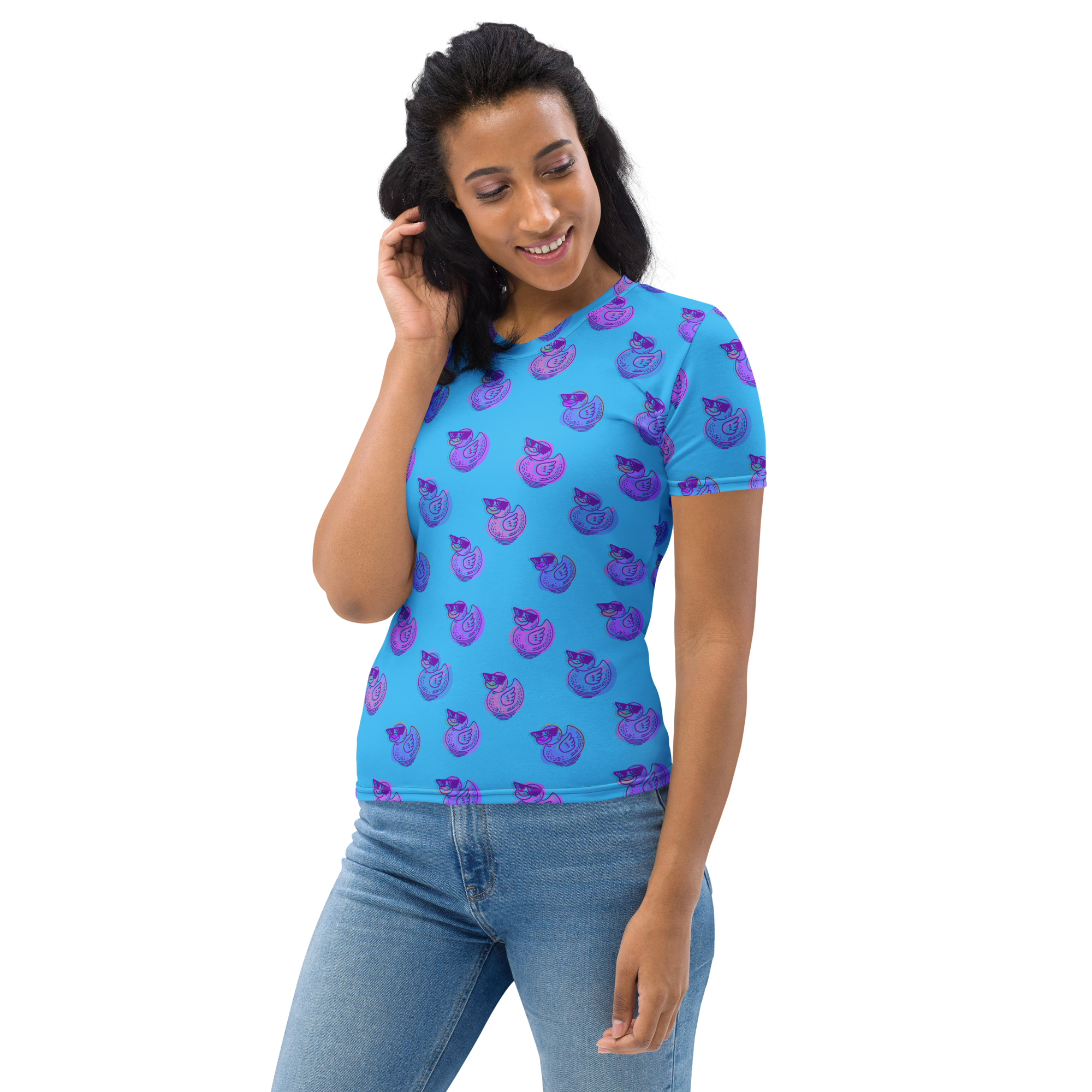 ducks in sky blue women's t shirt